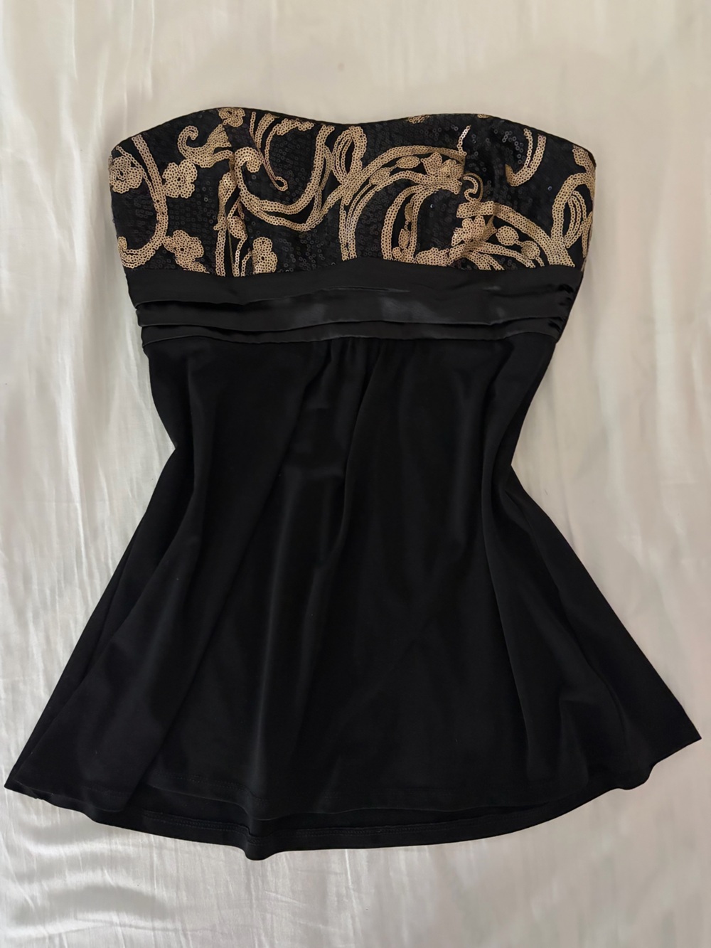 Y2K le chateau Black Strapless Top with Gold Sequin Bodice